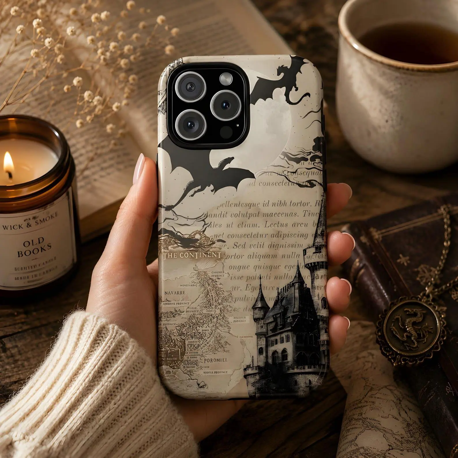 Fantasy Dragon Castle iPhone 15 Pro Case Basgiath War College Map Phone Case