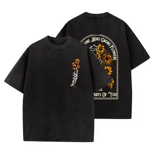 Find Someone Who Grows Flowers Rib Sunflowers Pattern Printing Street Style Washed T-shirt 230g  Is Suitable for Leisure, Outdoor Street, Party, Holidays, Gifts and Other Scenes Shirt