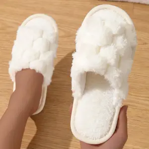 Cozy Hexagonal Plush Winter Slippers for Women and Couples Elegant Two-Tone Design with Fluffy Faux Fur Trim Soft EVA Sole Comfortable Indoor Footwear Slippers Round Toe Non-Slip Features Hand Washable