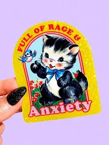 [SALE OFF] Funny Sticker Cute Cat Sticker Anxiety Sticker Full of Rage and Anxiety Aesthetic Vinyl Sticker Laptop Water Bottle Sticker