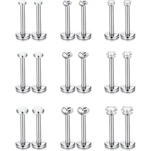 Jstyle 9Pairs 16G Stainless Steel Labret Lip Rings Studs for Women Helix Cartilage Tragus Ear Piercing Body Jewelry 6MM 10MM Daily