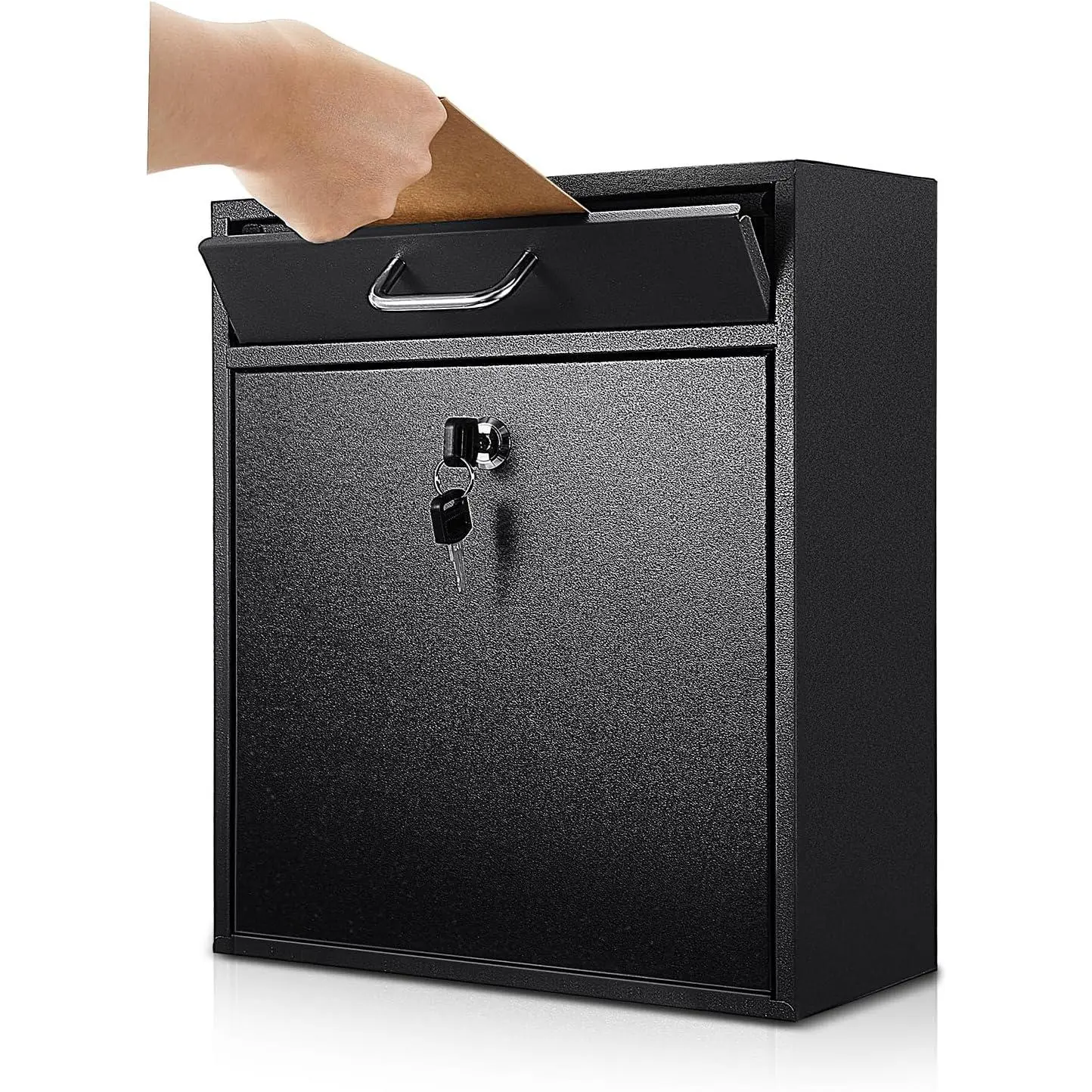 Locking Mailbox with Key for Outdoor 12 x 10.5 x 4.7 Inches Large Wall Mount Mail Box with Lock  Mail Drop Metal Collection Boxes Hanging Secure Postbox(Black)