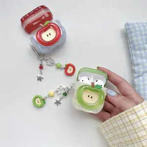 3D Apple Design Earphone Case with Chain, Cute Protective Cover for AirPods 1/2/3/4, Pro and Pro 2, Headphone Accessory