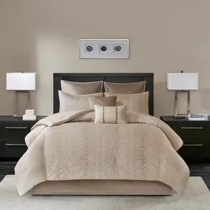 8 Piece Camelia Cozy Comforter Set-Trendy Design All Season Down Alternative Luxury Bedding with Matching Shams, Decorative Pillows Duvet