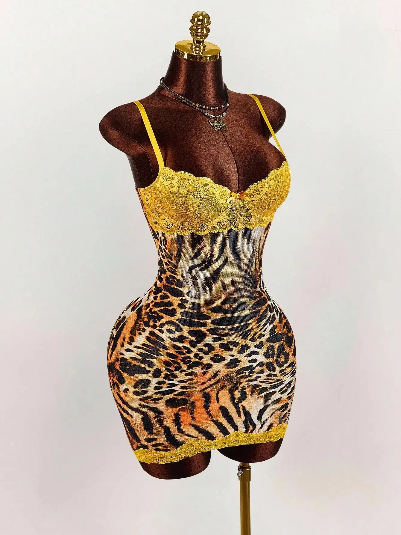 Women's Y2K Leopard Print Party Yellow Bodycon Mini Dress Sleeveless Going Out Party Dresses