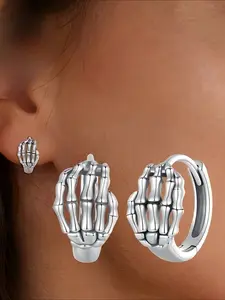925 Sterling Silver Skull Hand Bone Earrings, Hypoallergenic Dark Gothic Halloween Party Earrings For Women, Exquisite Holiday Gifts