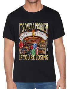 Vintage Funny Gambling Graphic T-Shirt, Unisex Distressed 100% Cotton Casual Round Neck Short Sleeve Top