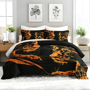 3pcs Tiger Comforter Set, Wild Animal Pattern Themed Duvet Set for Girls and Adults Bedroom or Guest Room Decor, Lightweight Soft All Seasons Comforter Machine Washable Microfiber Quilt with 2 Pillowcases, Gifts for the Family