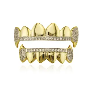 Horizontal bar smooth hip-hop big gold tooth braces, a must-have accessory for rappers, a unique gift, suitable for both men and women, hip-hop street style