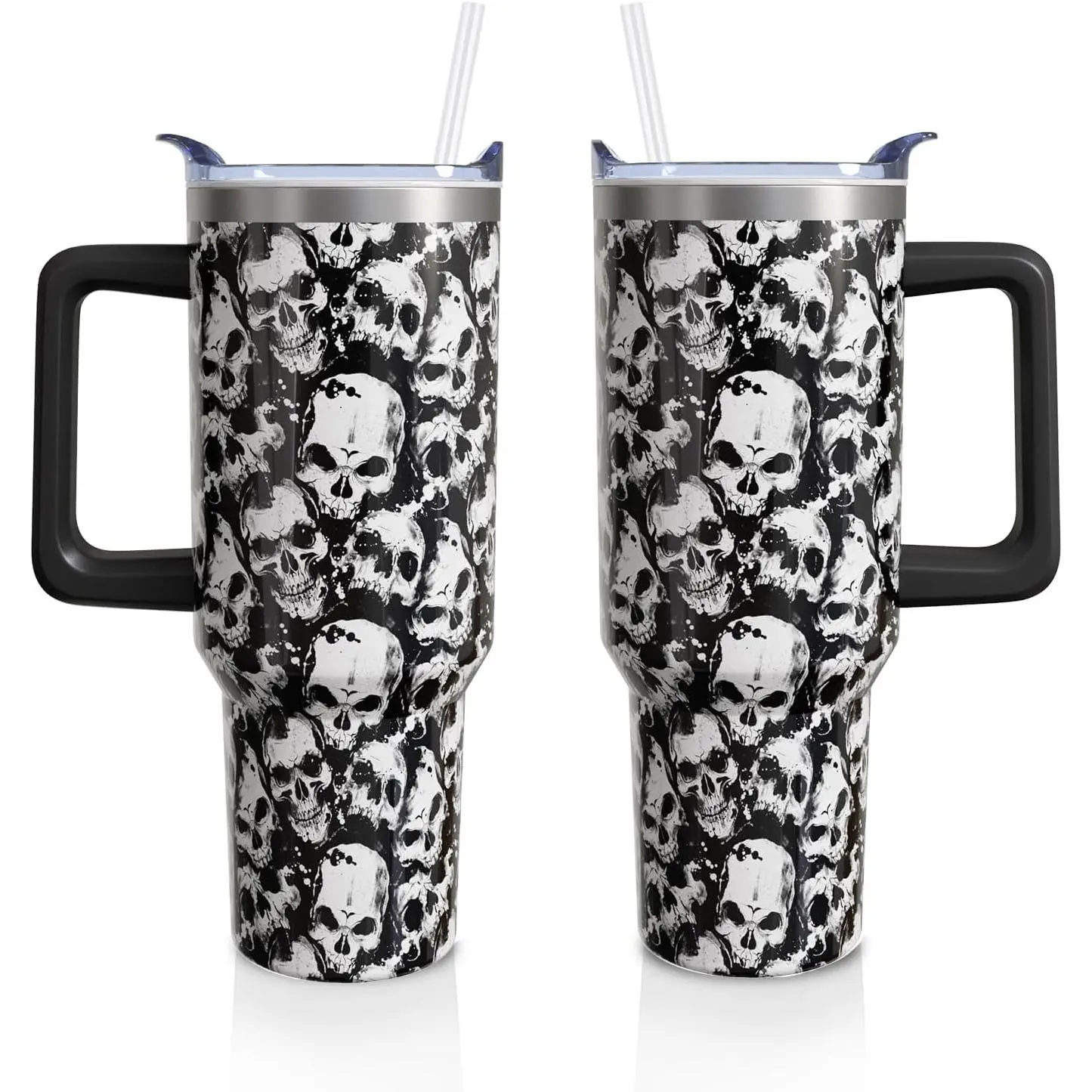 40 Oz Goth Skull Aesthetic Vacuum-Sealed Anti-Leak Stainless Steel Water Bottle with Lid, Portable Transparent Beverage Tumbler with Handle and Straw, 40 oz Cup for Halloween Gifts (1 PC), 40 Oz Cups