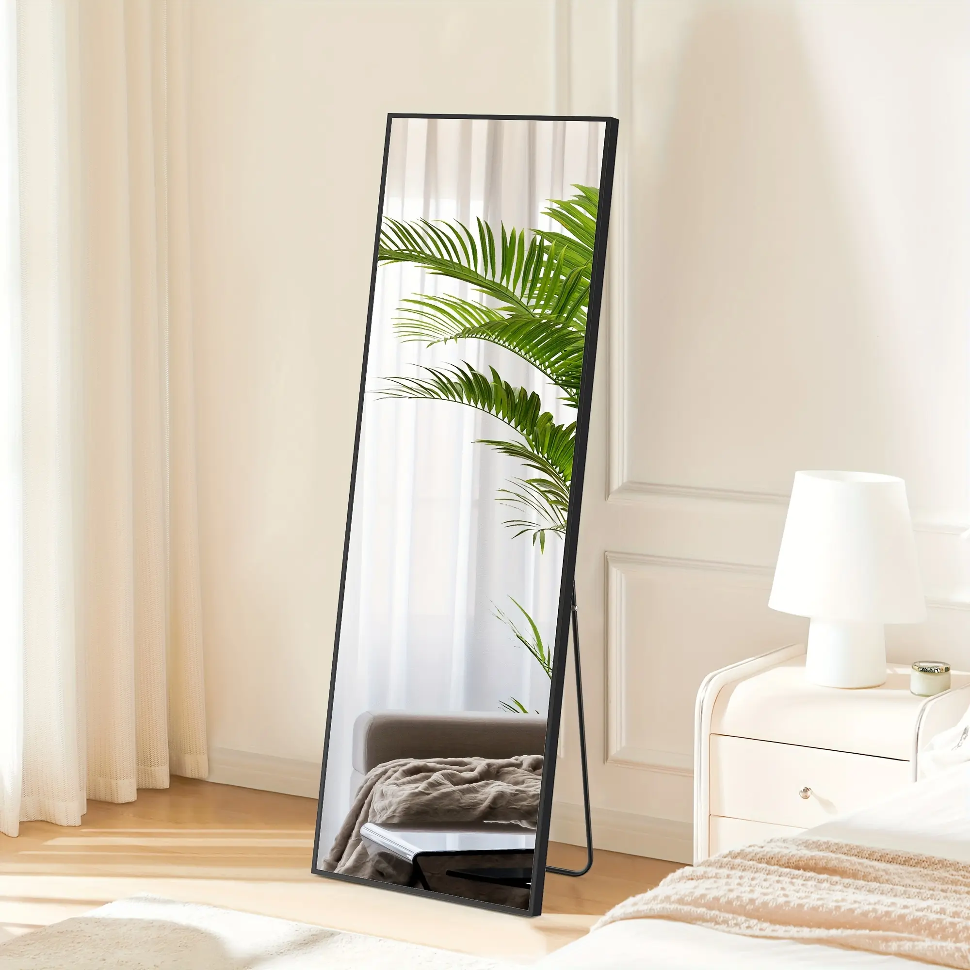 New Full Length Mirror For Hotel 59x16in Size With Stand Tall Full Body Mirror Hanging Or Leaning For Wall Aluminum Alloy Thin Frame Floor Standing For Living Room Bedroom Lounge Dress Room Decor Metal