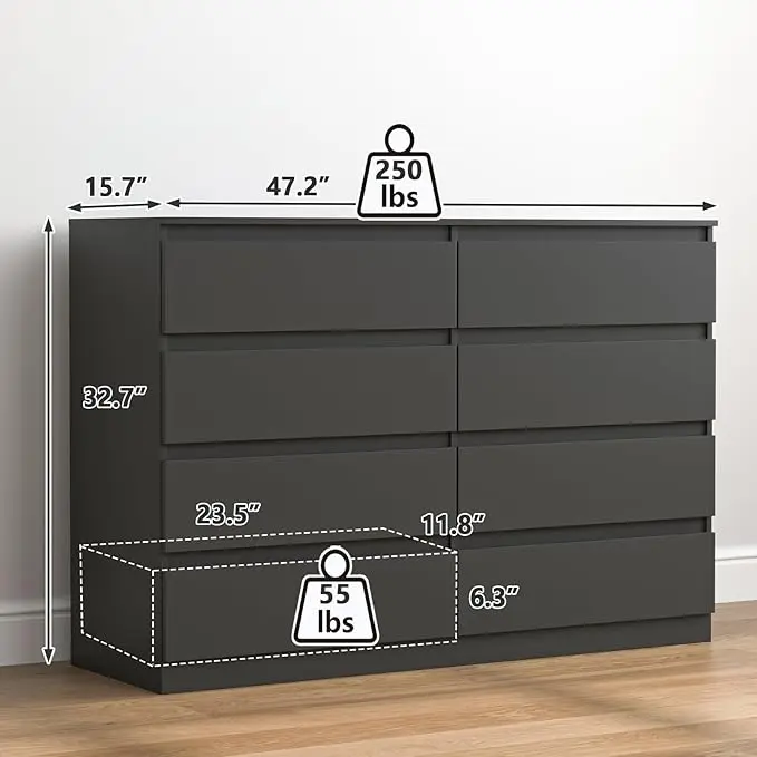 Black-8 Drawers(15.7"D x 47.2"W x 32.7"H)