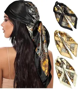 35” Large Square Satin Head Scarf - 3Pcs