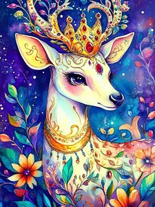 Golden Crown Floral Deer Diamond Art Kit - 11.8"×15.7"
