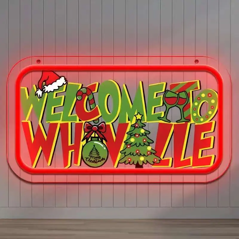 Welcome to Whoville Neon Sign for Holiday Xmas Decor Christmas Hanging Signs  for Indoor Party Kids Bedroom Wedding Bar Pub Club Christmas Decor