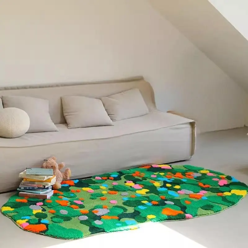 Hand Tufted Moss Flowers Area Rug – Soft Non-Slip Carpet for Living Room & Bedroom, Thick Plush Floor Mat, Home Decor Rugs