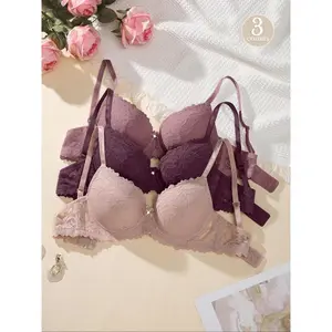 Women's Plain Bow Decor Contrast Lace Push Up Bra, Elegant Adjustable Strap Underwire Bra, Soft Comfortable Breathable Lingerie for All Seasons, Underwear for Women, Underwear for Women, Lace Bras