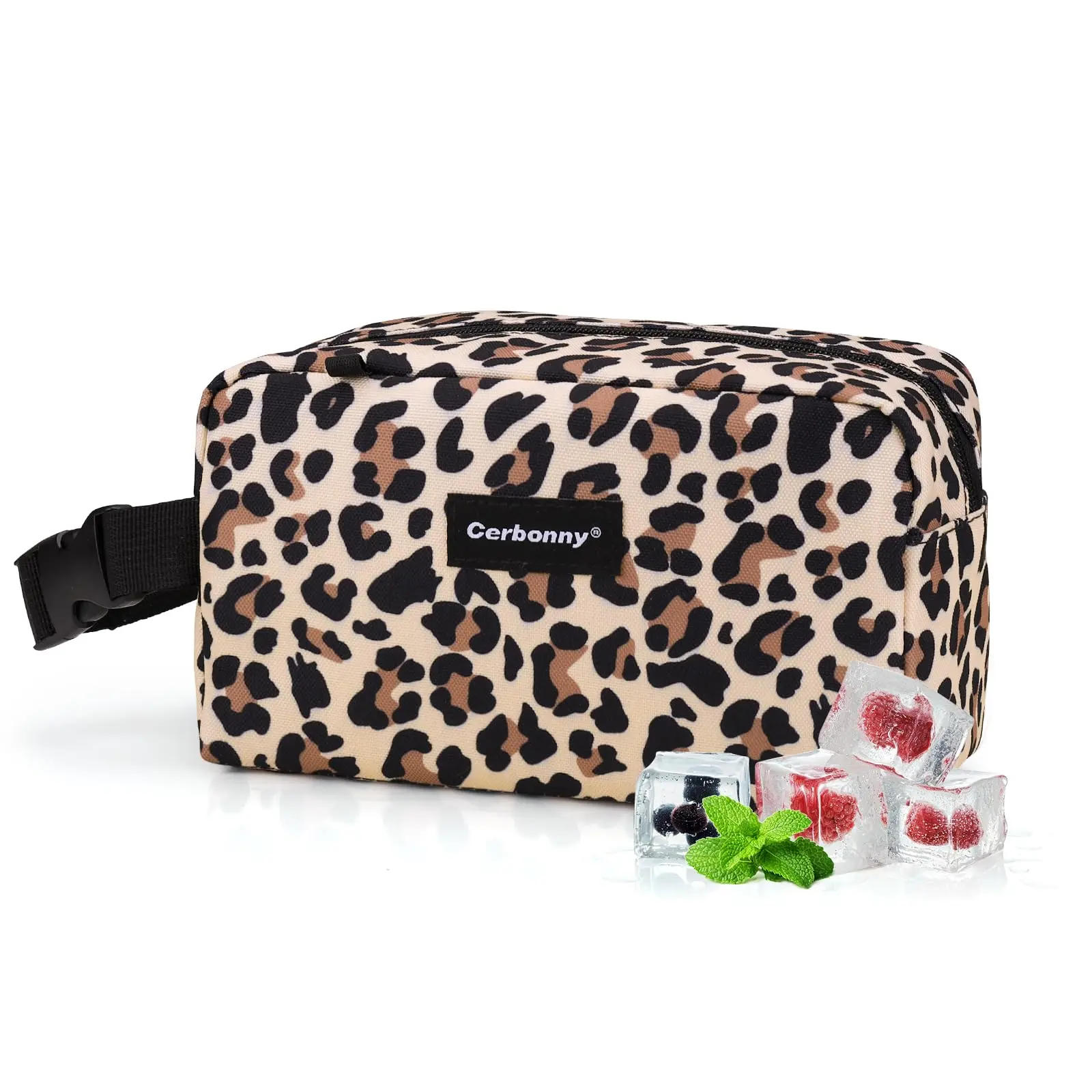 CERBONNY Mini Freezable Bag for Women, Mature Leopard Print, Little Cooler Bag, Small Snack Bag, 3 Cans Capacity summervibes