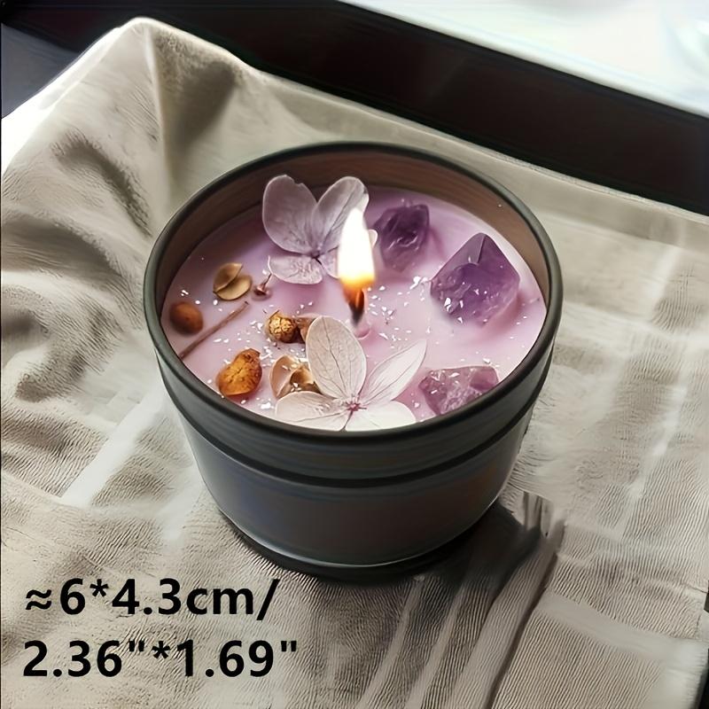 4-piece set of purple amethyst lavender soy wax scented candles with crystal petals embedded, aesthetic fragrance in iron tin candles, home decor for relaxation and gifting, creative/candle making - mold materials 4-piece set of purple amethyst lavender soy wax scented candles with crystal petals embedded, aesthetic fragrance in iron tin candles, home decor for relaxation and gifting, creative/candle making - mold materials