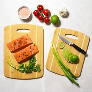 Totally Bamboo 2-Piece Striped Cutting Board Set - Durable Kitchen Chopping Boards for Meat & Cheese - Stylish Parallel Stripes - 13-3/8" & 11" Sizes
