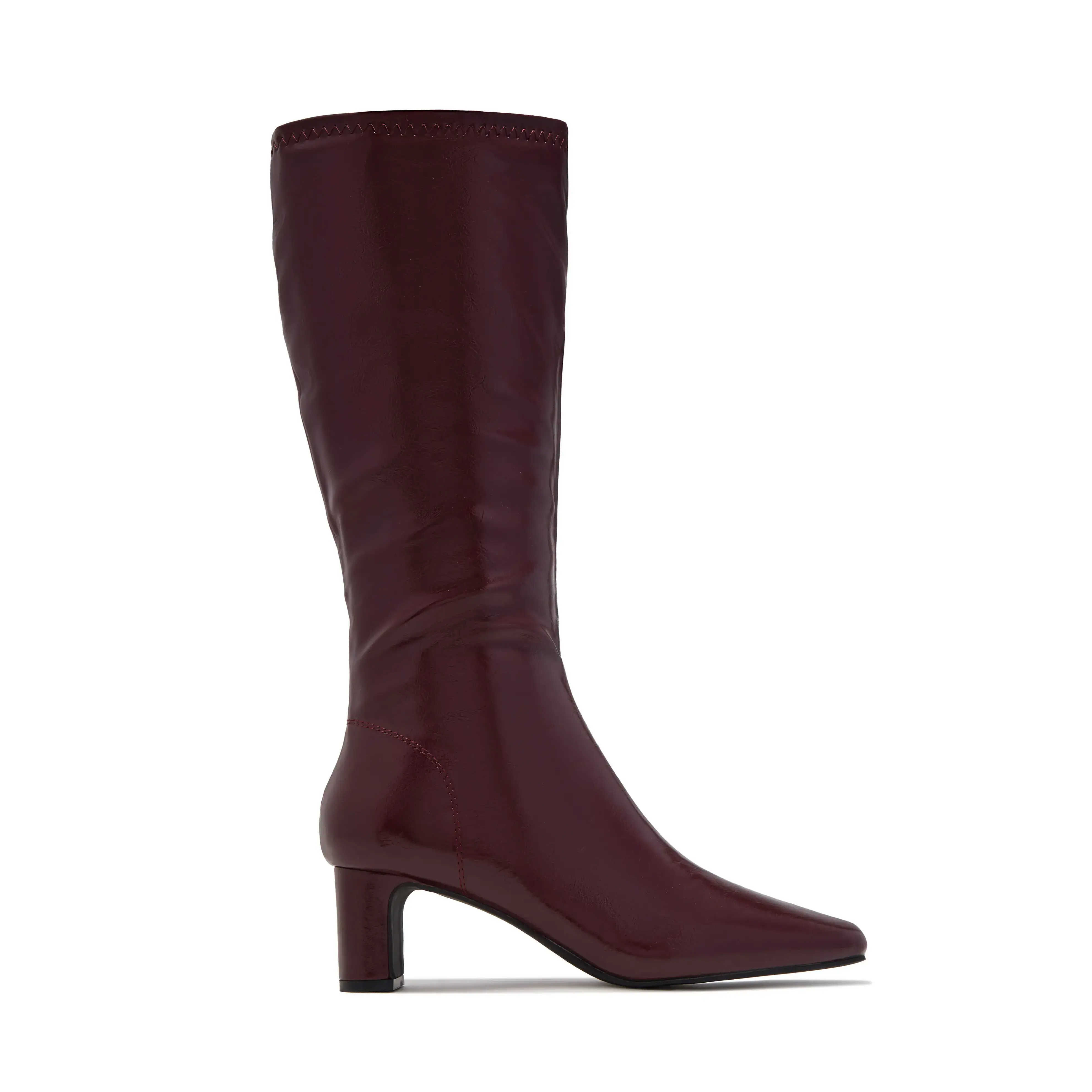 Lisa Knee High Block Heel Boots - Wine