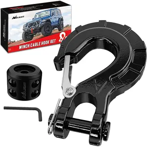 Nilight Forged Steel Winch Hook 3/8" Grade 70 Safety Latch Winch Cable Hook Stopper & Clevis Slip Hook Sets, Included Allen Wrench,Max 35,000 lbs Adjustable Rope