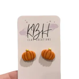 KBH Clay Creations Mini Pumpkin Clay Earrings Handcrafted Orange Pumpkin Studs for Autumn Fashion Cute & Eye-Catching Accessory