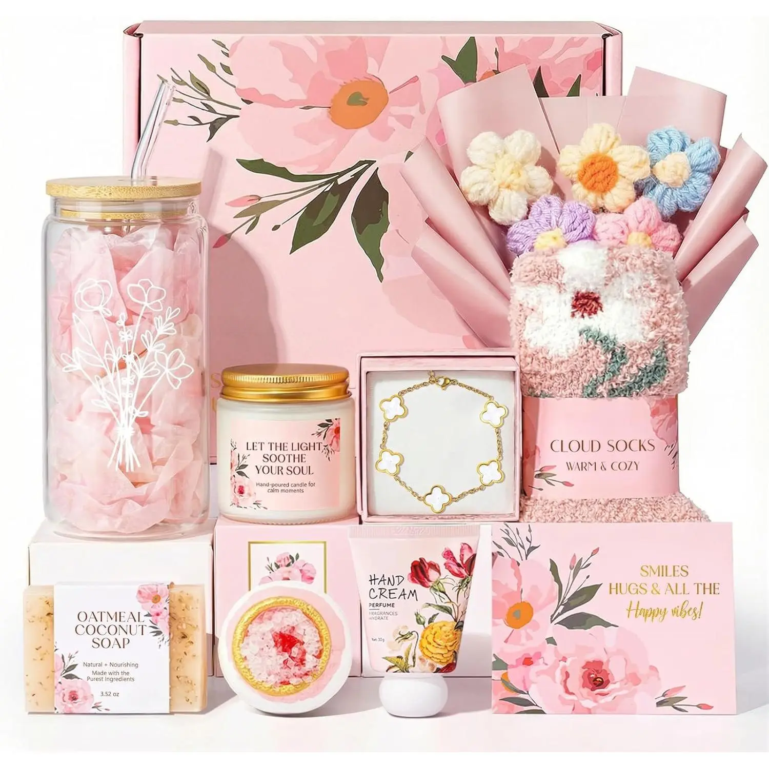 Gifts for Women, 9 count Happy Birthday Gifts for Women, Christmas Ideas Mothers Day  Baskets  Rose Self Care Set Valentines Day  for Her Mom Sister Wife  Friendship Teacher