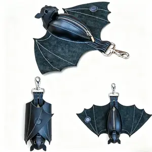 Leather Bat Coin Purse Handmade Folding Bat Wallet withExpandable Retractable Wings Gothic Realistic UpsideDown Bats Purse with Zipper Pocket Decorative PortableKeychain Wallet 1pc useful accessories men's accessories