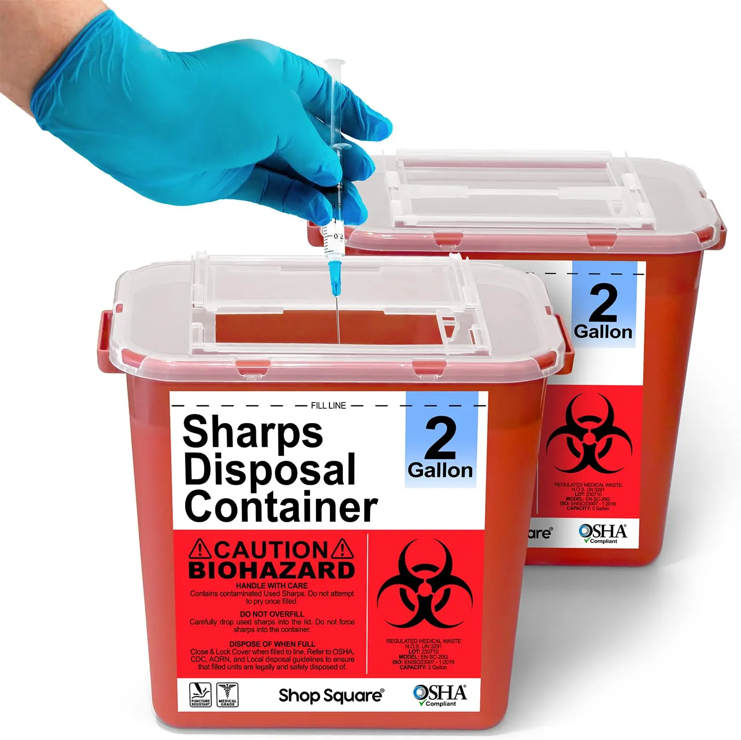 Sharps Containers for Home Use, Needle Disposal, Biohazard Containers - 2 Gallon