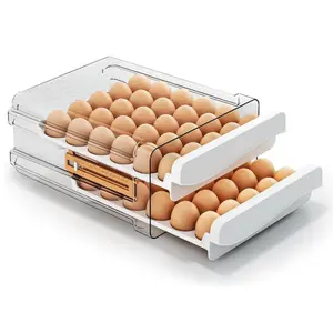 Egg Container for Refrigerator 60 Count, Large Egg Organizer for Fridge, Transparent Egg Holder 2 Tier Eggs Container with Timing Function Boxes 11