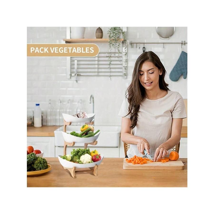 Wood Suitable for Living Room & Kitchen, 2-Tier/3-Tier Large Capacity Fruit Storage Shelf & Snack Organizer - Natural Oval Space-Saving Rack with Easy Assembly, Multi-Shelf for Fruits, Plates, Dishes, Home Decor (No Revision)