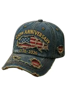 250th Anniversary 1776-2026 Distressed Denim Fitted Baseball Cap for Men American Flag Embroidery Vintage Washed Relaxed Fit Daily Casual Outdoor Spring Summer Casual Trendy Hat History Enthusiasts Patriotic Fans Fathers Husbands Friends Distressed Hat