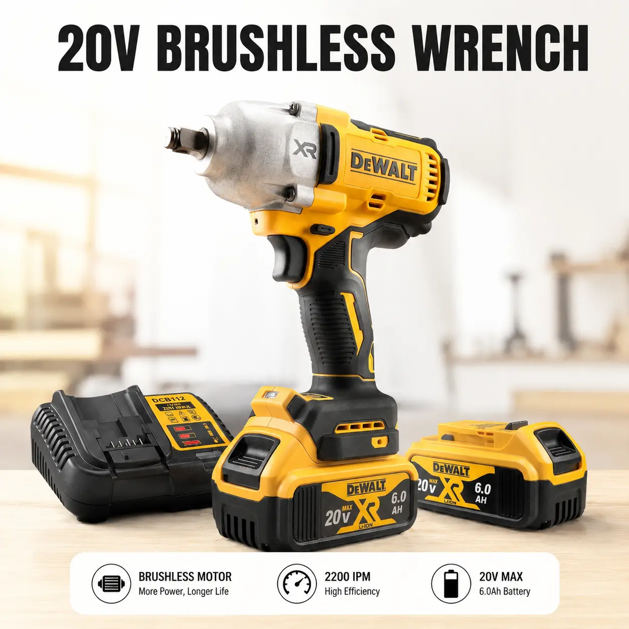 DEWALT 20V Brushless Cordless Impact Wrench (DCF900), 1/2" Hog Ring Anvil, High Torque Tool for Auto Repair, Construction & Heavy-Duty Tasks