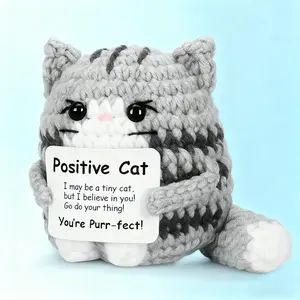 Handmade Woven Cat Ornament 🐱🎄 - Anime-Style Polyester Home Decor, Positive Energy Card Included, No Power Needed, Perfect Gift for Cat Lovers, Black Friday Deal: Ideal Christmas/Halloween/Easter/Hanukkah/Party Gift 🎁