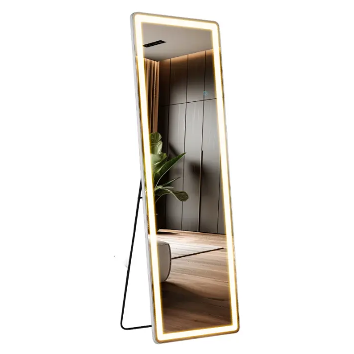 Alvantor Full Length Mirror with LED Lights, 16x60"-26x71" Lighted Full Body Floor Mirror with Dimming & 3 Color Lighting, Stand for Bedroom, Dressing Room, Rect/Arched