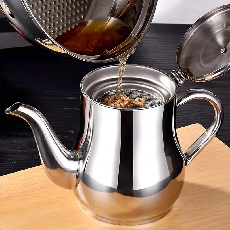 Stainless Steel Oil Pot, 1 Count 18oz Flip Top Oil Dispenser With Strainer, Practical Kitchen Utensil For Cooking, Kitchen Accessories