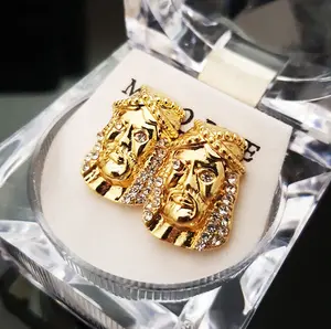 Unisex Hip Hop Style Iced Gold Silver plated Jesus Head Religious Fashion Bling Stud Earrings Female Male Casual Elegant