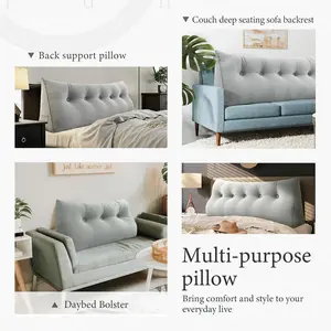 Headboard Pillow - 3 in 1 Large Bed Pillow as Wedge Reading Pillow, Large Couch Daybed Pillow or Positioning Support Backrest, Shredded Foam Back Support Pillow with Velvet Cover Full Light Gray