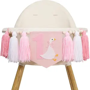 One Sweet Goose High Chair Banner - Little Princess 1st Birthday Decorations,Goose First Birthday Banner with Pink Tassels,Sweet Lawn Party Photo Backdrop,Geese Smash Cake Highchair Garland