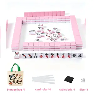Mini Mahjong Set Waterproof Chinese Majiang 144 Melamine Tiles 0.94"(24MM) with Portable Travel Handbag Complete Mahjong Game Set