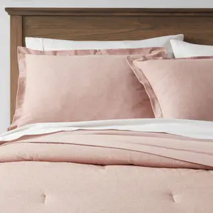 Twin/Twin Extra Long Cotton Linen Chambray Comforter & Sham Set Terracotta - Threshold: Woven Bedding Set with Zipper Closure