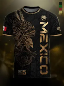 Mexico Gold Eagle Aztec Warrior Heritage Soccer Jersey, Fitted Casual Long Sleeve Design, All over Print for All Seasons