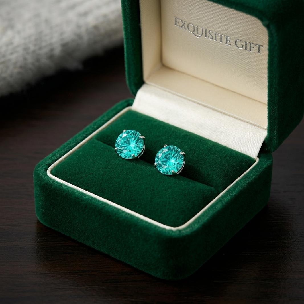 Sterling Silver Flat Back Gemstone Stud Earrings, 8mm Round Teal Blue CZ Disc Studs, Hypoallergenic 4-Prong Basket Setting, Aquamarine-Tone Earring Back Jewelry for Sensitive Ears (Gift for Cartilage Tragus Helix), Flat Back Earrings