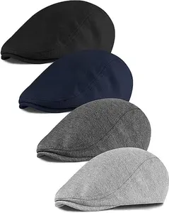 Pack of 4 Newsboy Men's Hat Newsboy Cap Flat Cap Soft Stretch Fit Men Cap Cabbie Hunting Cap for Men Outdoor Daily Use summervibes