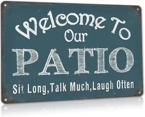 Welcome to Our Patio Sign Backyard Accessories Decor Outdoor, Vintage Aluminum Metal Signs Farmhouse Home Wall Decorations 8" x 12"