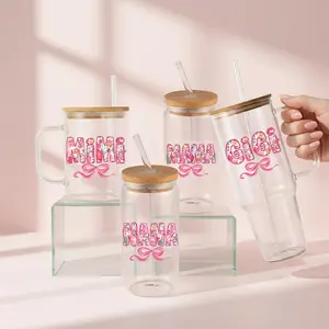 Pink Bow Mama, Gigi, or Nana 40oz Acrylic Tumbler with Lid and Straw, Iced Coffee Drinkware, Gift for Her, water bottle for women, cute girly cup Handles Reusable