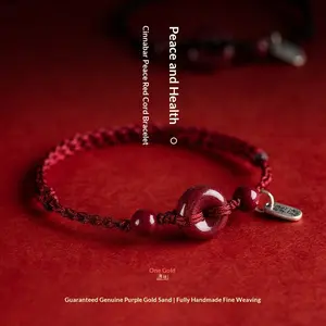 Red cord cinnabar safety pendant bracelet for women, handmade woven wristband, anklet, and zodiac year safety pendant
