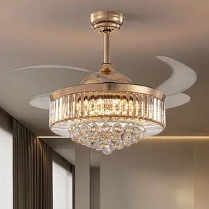 42" /48" Ceiling Fan with Lights, Crystal Chandelier Fan with Remote for Bedroom Dining Room-Gold  Valentine' s Day Gifts