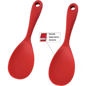 Silicone Rice Paddle Spoon Set of 2,Non Stick Heat Resistant Kitchen Gadge Rice Spoon,Rice Scooper,Rice Spatula,Rice Spoon Paddle,Rice Cooker Spoon,Works for Rice,Mashed Potato Or More (Red)
